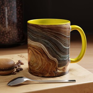 Abstract Wood Inspired Coffee Mug, Teal Gold, Nature Lover Gift, Modern Kitchen Decor, Giftful Mug, Ceramic Coffee Cup, Kitchen Drinkware image 6