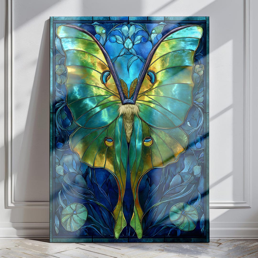 Stained Glass Luna Moth Wall Art Canvas Celestial Floral Decor ...