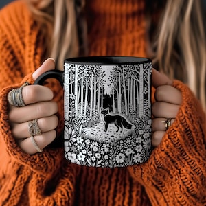 Fox Linoprint Forestcore Ceramic Coffee Mug | Fox Gifts | Animal Lover Gift | Nature Lover Gift | Cottagecore Fox Mug | Camper Dad Gift