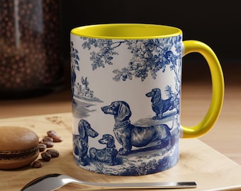 Dachshund Mug - French Toile de Jouy