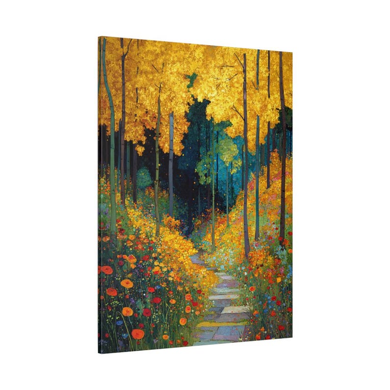 Klimt Style Forest Path Canvas Wall Art | Golden Autumn Landscape Print ...