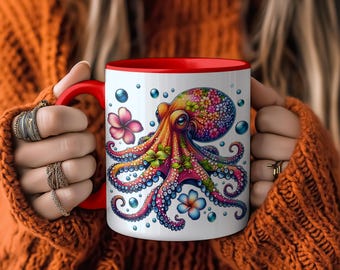Floral Octopus Coffee Mug: Colorful Sea Creature Gift