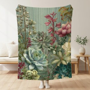 Succulent Blankets, Sherpa and Velveteen Plush Blanket, Succulent Lover Gifts, Nature Lover Blanket