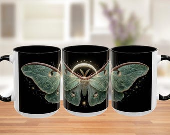 Iridescent Luna Moth Ceramic Mug: Celestial Gothic Coffee Cup Christmas