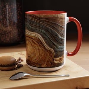 Abstract Wood Inspired Coffee Mug, Teal Gold, Nature Lover Gift, Modern Kitchen Decor, Giftful Mug, Ceramic Coffee Cup, Kitchen Drinkware image 3