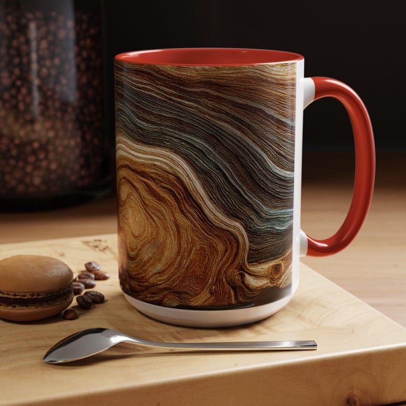Abstract Wood Inspired Coffee Mug, Teal Gold, Nature Lover Gift, Modern Kitchen Decor, Giftful Mug, Ceramic Coffee Cup, Kitchen Drinkware image 3
