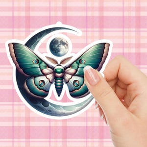 Luna Moth Vinyl Sticker: Celestial Moon Phase Decal