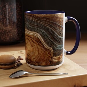 Abstract Wood Inspired Coffee Mug, Teal Gold, Nature Lover Gift, Modern Kitchen Decor, Giftful Mug, Ceramic Coffee Cup, Kitchen Drinkware image 8