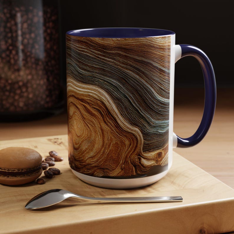 Abstract Wood Inspired Coffee Mug, Teal Gold, Nature Lover Gift, Modern Kitchen Decor, Giftful Mug, Ceramic Coffee Cup, Kitchen Drinkware image 8