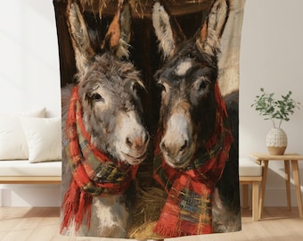 Funny Donkey Blanket, Donkeys in Scarves, Mini Donkey Gift, Autumn Winter Throw, Always Cold Gift, Funny Animal Blanket, Grandma Gift