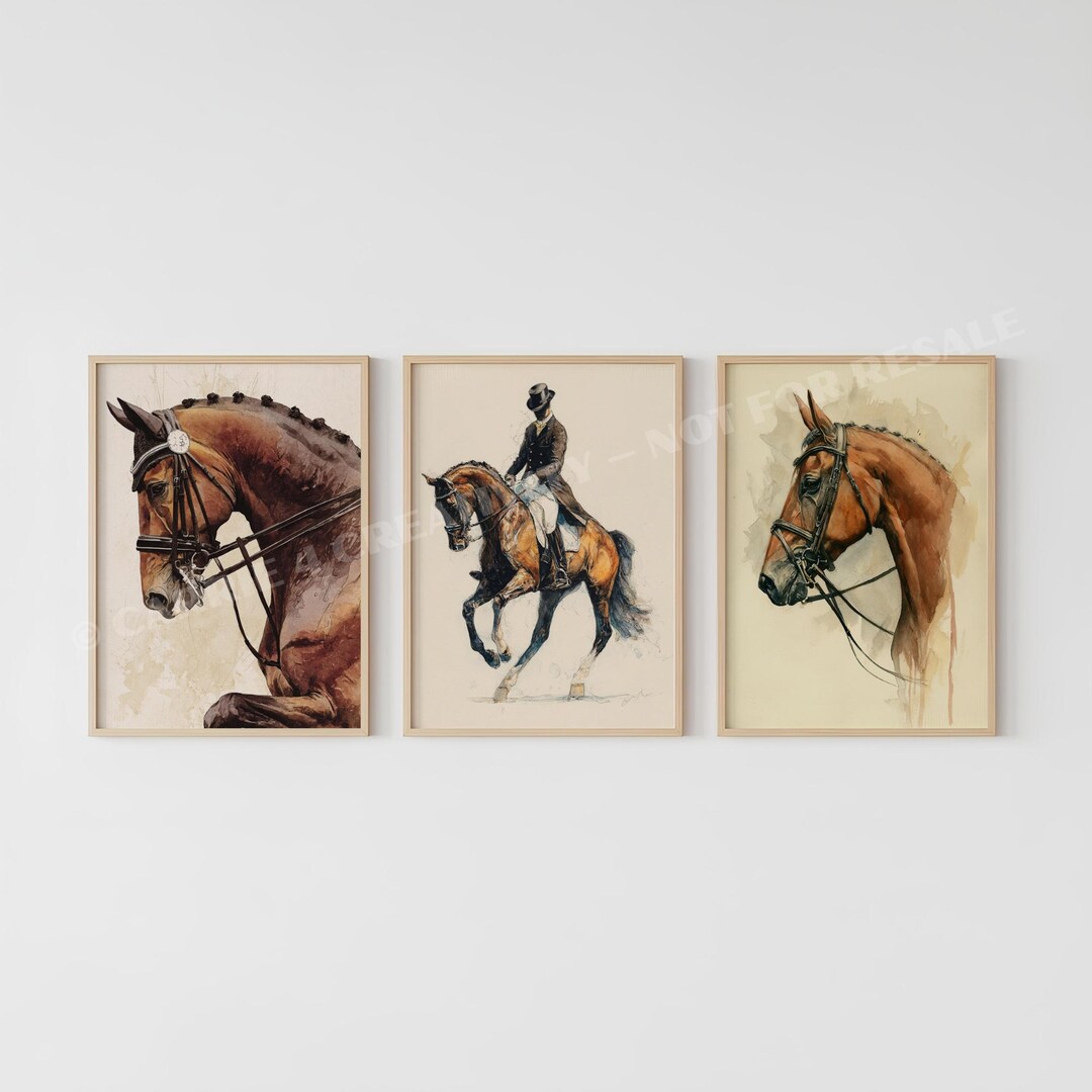 Vintage Horse Poster Set of 3 Printable, Watercolor Horse Art Trio ...