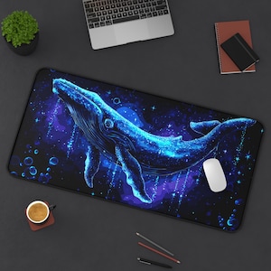 Blue Whale Desk Mat: Vibrant Coastal Ocean Mouse Pad