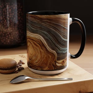 Abstract Wood Inspired Coffee Mug, Teal Gold, Nature Lover Gift, Modern Kitchen Decor, Giftful Mug, Ceramic Coffee Cup, Kitchen Drinkware image 1