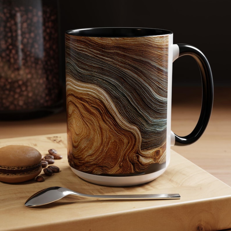 Abstract Wood Inspired Coffee Mug, Teal Gold, Nature Lover Gift, Modern Kitchen Decor, Giftful Mug, Ceramic Coffee Cup, Kitchen Drinkware image 1