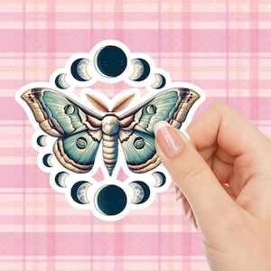 Luna Moth Sticker: Celestial Moon Phase Vinyl Decal