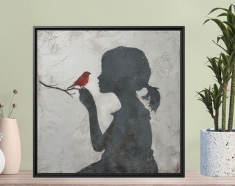 Whimsical Girl and Bird Canvas Art: Nursery & Playroom Decor