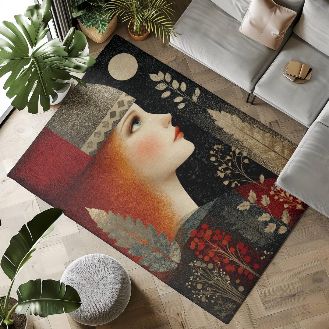 Red Female Rug Retro Redhead Woman Warrior Area Rug, Modern Hallway Runner, Trendy ...