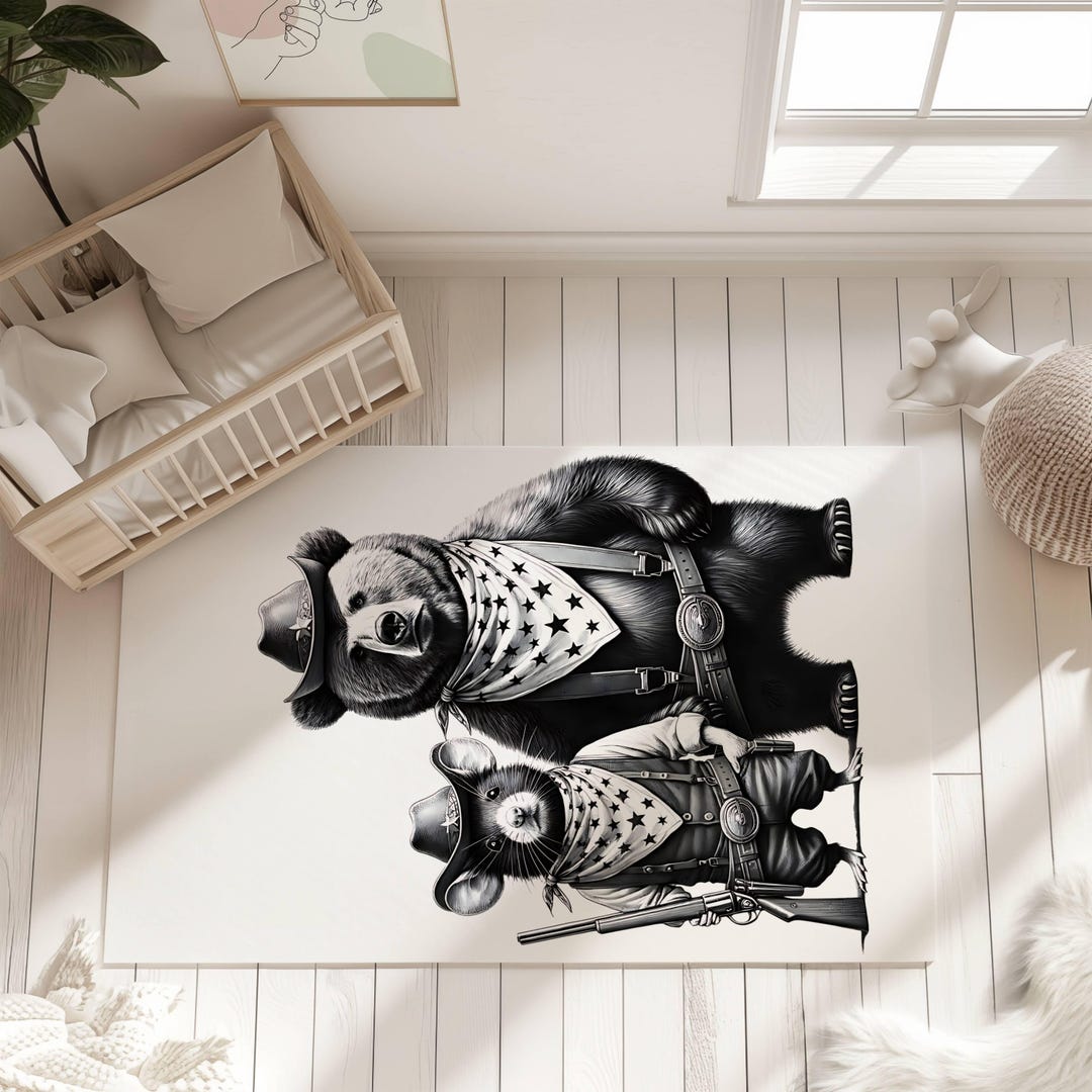 Rodent Rugs Rodent Bear Linoprint Style Western Area Rug, Southwestern Home Decor ...