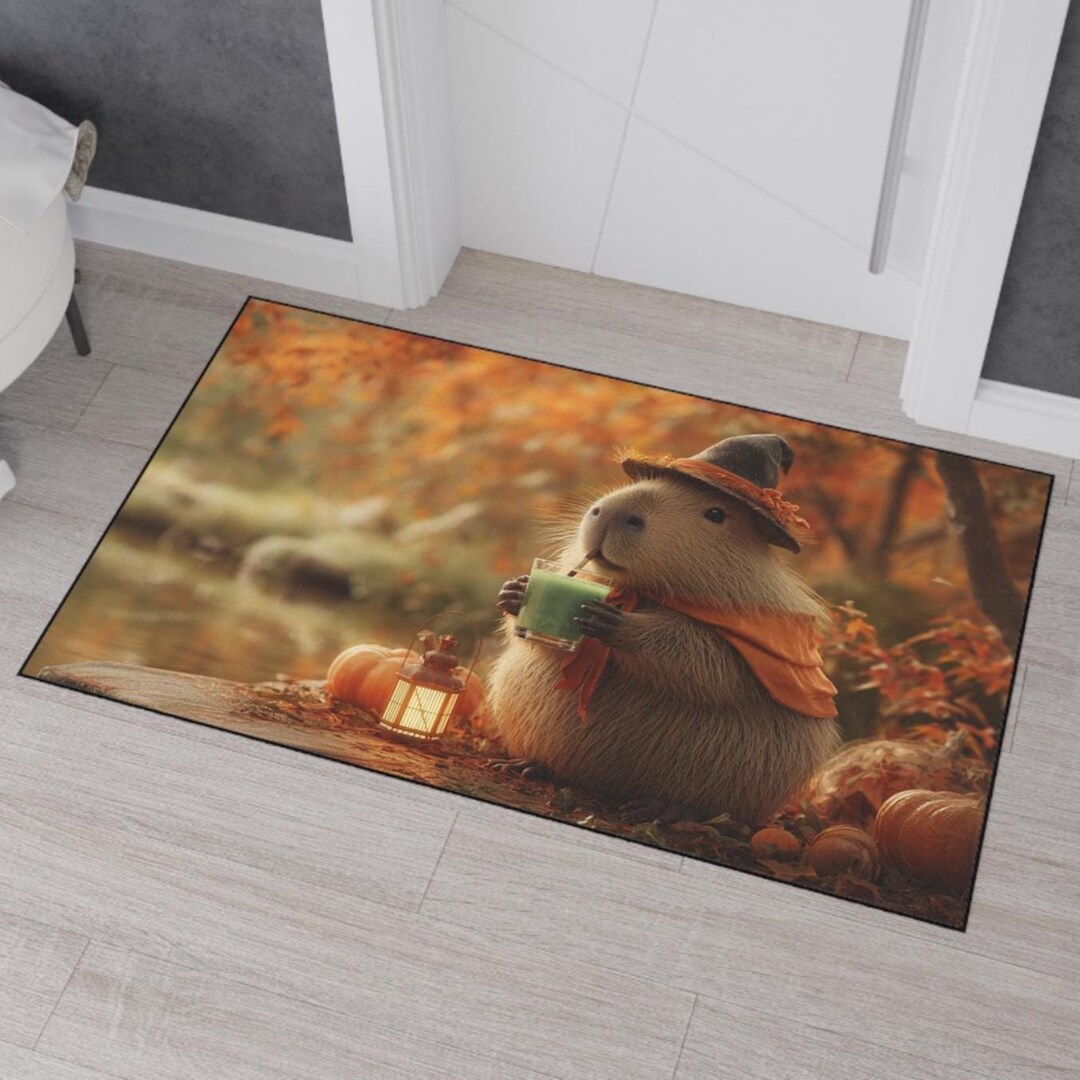 Fall Capybara Capybara Autumn Floor Mat: Cozy Fall Home Decor - Etsy