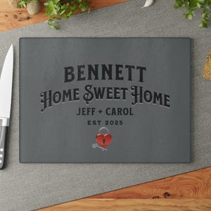 New Home Owner Personalized Glass Cutting Board, Unique Decor Housewarming Gifts, Trendy Cheese Charcuterie Chopping Board Kitchen Essential
