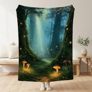 Enchanted Forest Blanket, Firefly Forest Throw, Cottagecore Blanket, Vintage Forestcore Decor, Cozy Family Blanket, Grandma Gift