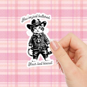 Funny Cowboy Cat Vinyl Sticker: Western Laptop Decal