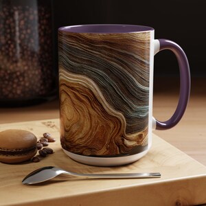 Abstract Wood Inspired Coffee Mug, Teal Gold, Nature Lover Gift, Modern Kitchen Decor, Giftful Mug, Ceramic Coffee Cup, Kitchen Drinkware image 9