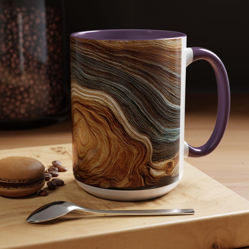 Abstract Wood Inspired Coffee Mug, Teal Gold, Nature Lover Gift, Modern Kitchen Decor, Giftful Mug, Ceramic Coffee Cup, Kitchen Drinkware image 9