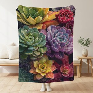 Succulent Blankets, Sherpa and Velveteen Plush Blanket, Succulent Lover Gifts, Nature Lover Blanket
