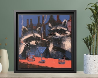 Funny Raccoon Martini Square Art, Viral Raccoon Wall Art, Smoking Animal Print, Quirky Bar Cart Decor, Dark Moody Art, Gift for Bestie