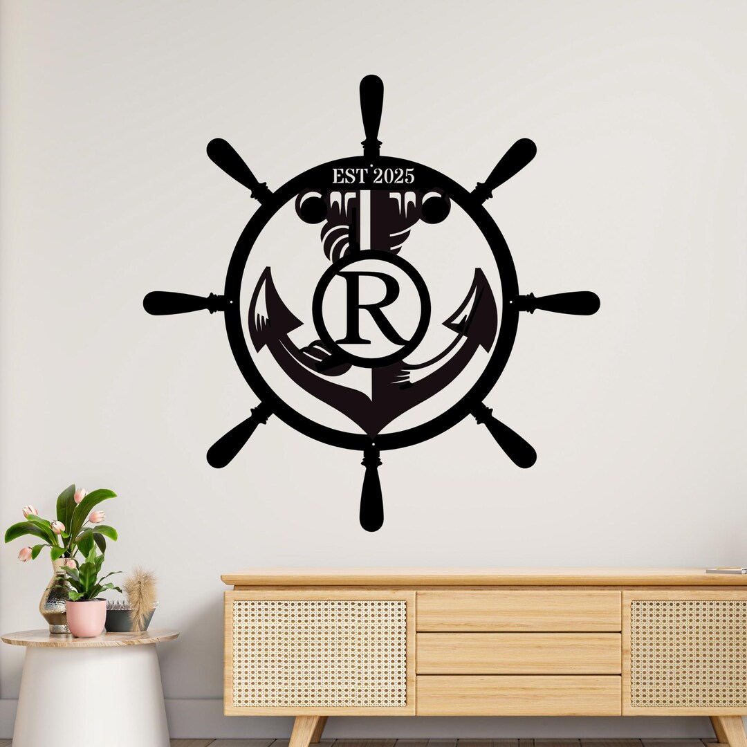 Personalized Coastal Ship Helm Metal Sign: 5 Color Options - Etsy