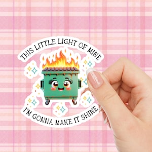 Stickers brandafvalcontainer, emotionele stickers brandcontainer, This Little Light of Mine geestelijke gezondheid laptopstickers, stickers waterfles