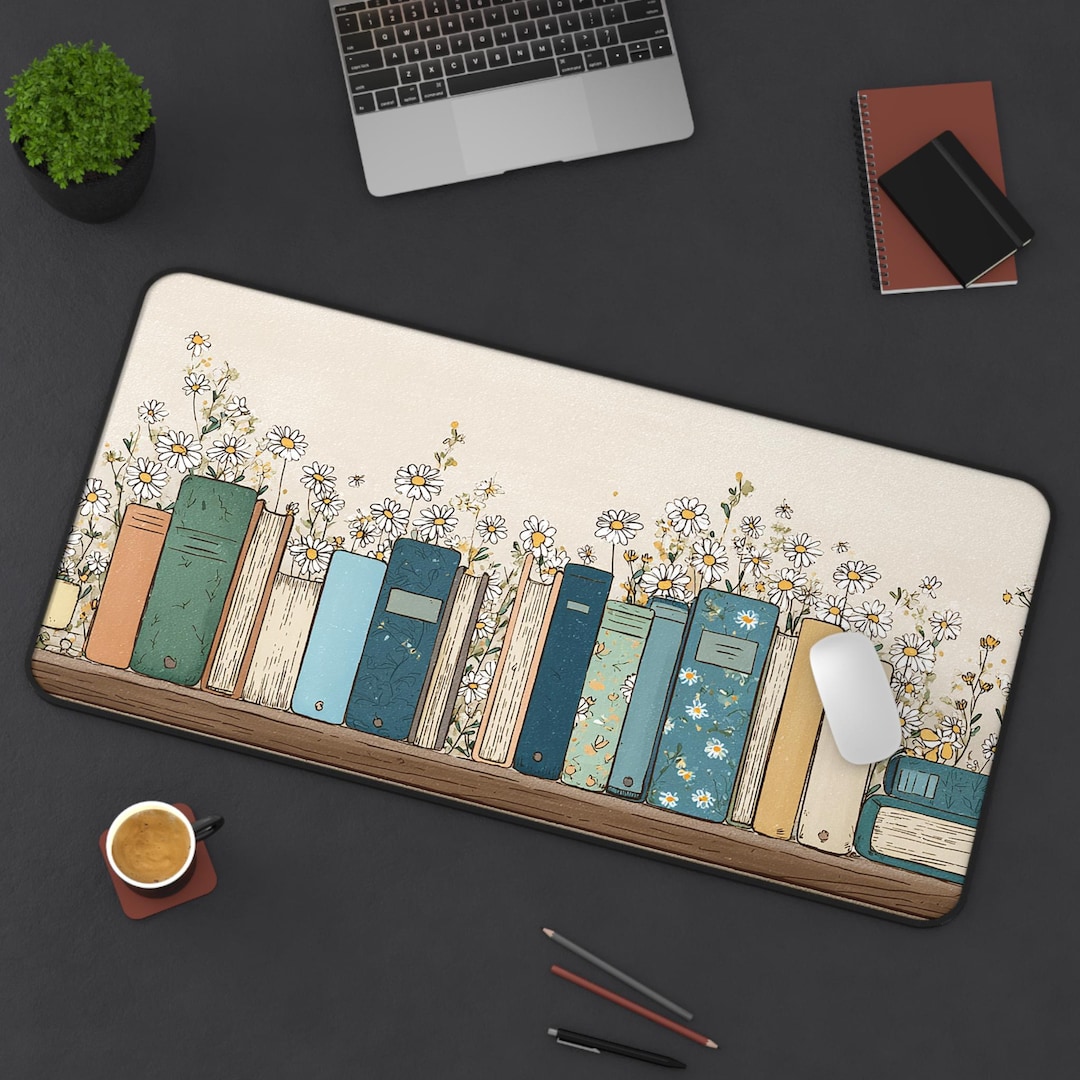 Floral Books Desk Mat, Botanical Large Computer Mat for Writing ...