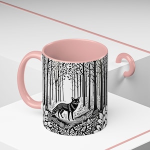 キツネのリノプリント フォレストコア セラミック コーヒーマグ | キツネグッズ | 動物好きへのギフト | 自然好きへのギフト | コーヒー好きへのギフト | コテージコア ギフト 画像 7