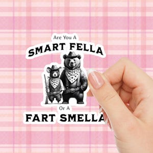Are You A Smart Fella Kiss-Cut Pun Sticker, Funny Animal Lover Gift Him Her, Retro Cartoon Laptop Phone Vinyl Deco Sticker, Skateboard Decal