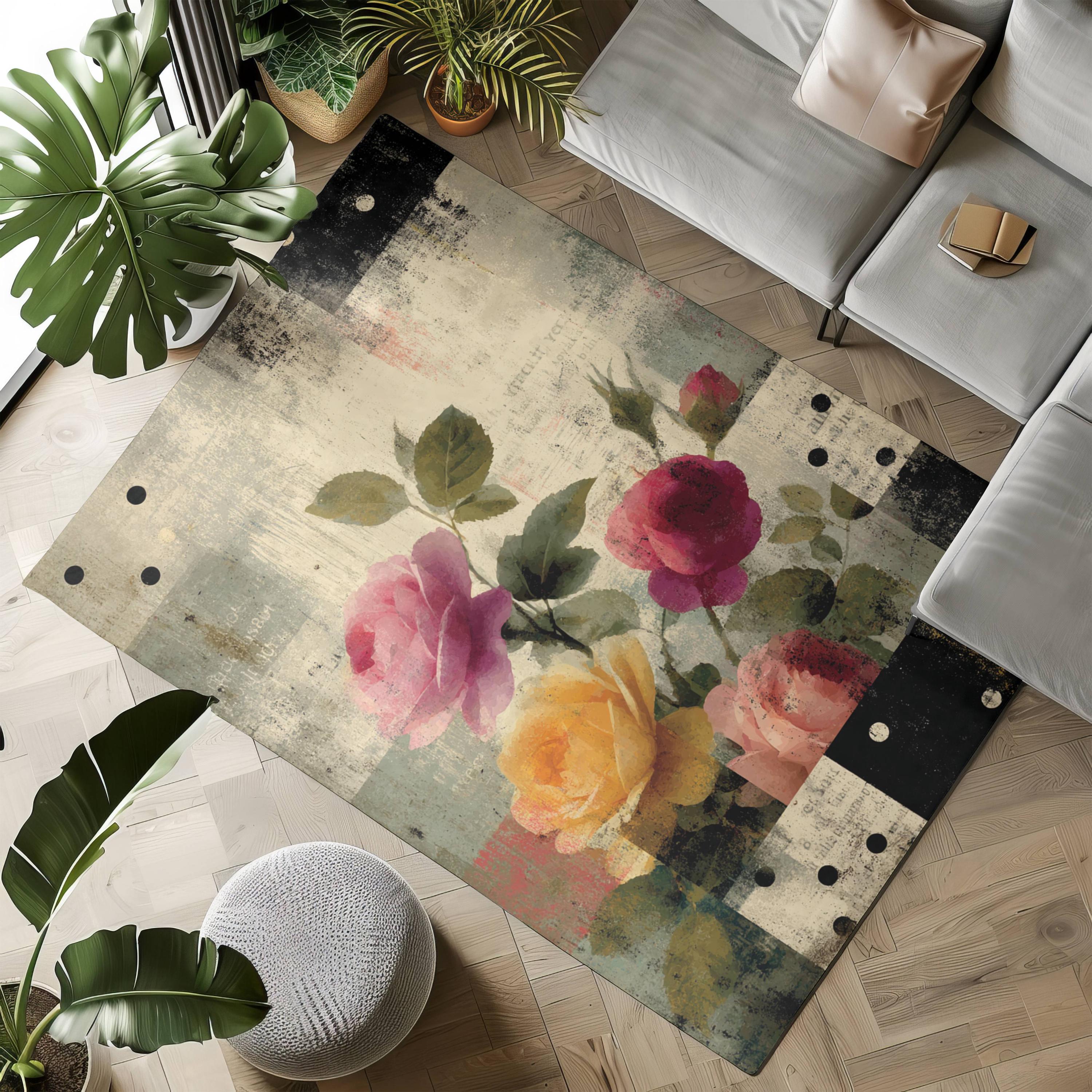 Vintage Roses Area Rug: Floral Hallway Runner, Retro Home Decor