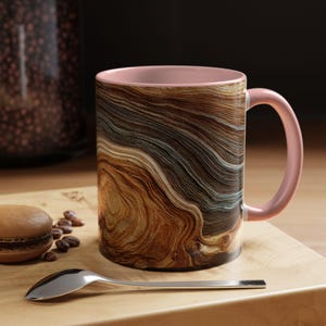 Abstract Wood Inspired Coffee Mug, Teal Gold, Nature Lover Gift, Modern Kitchen Decor, Giftful Mug, Ceramic Coffee Cup, Kitchen Drinkware image 10