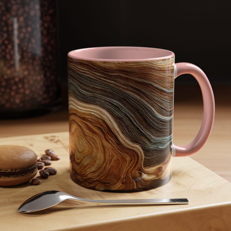 Abstract Wood Inspired Coffee Mug, Teal Gold, Nature Lover Gift, Modern Kitchen Decor, Giftful Mug, Ceramic Coffee Cup, Kitchen Drinkware image 10