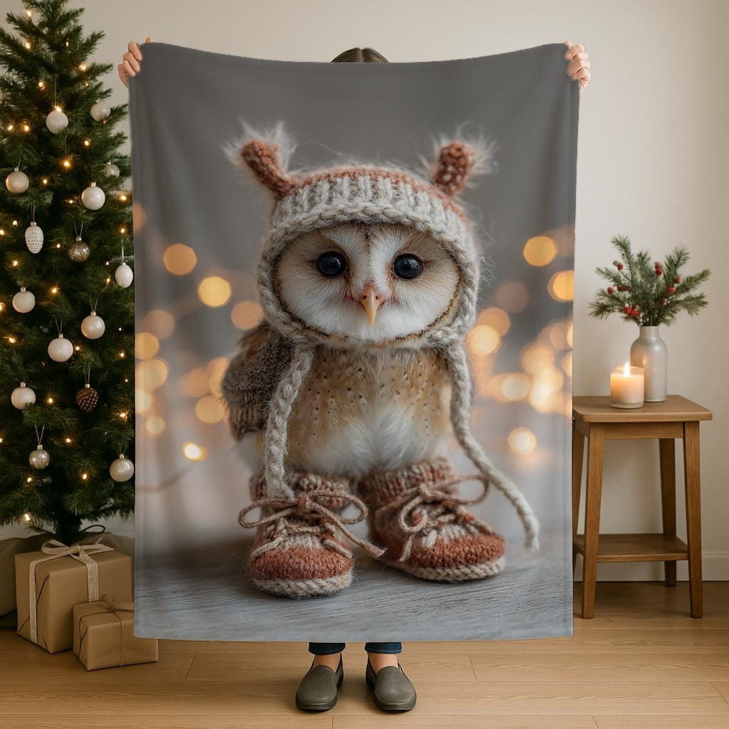 Funny Owl Lover Blanket – Sherpa & Velveteen Plush Throw | Soft Cozy Family Blanket | Wood