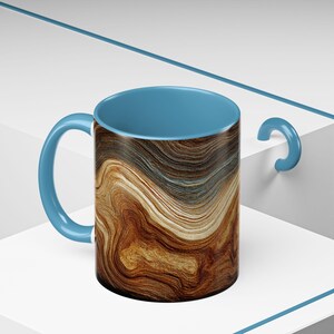 Abstract Wood Inspired Coffee Mug, Teal Gold, Nature Lover Gift, Modern Kitchen Decor, Giftful Mug, Ceramic Coffee Cup, Kitchen Drinkware image 7