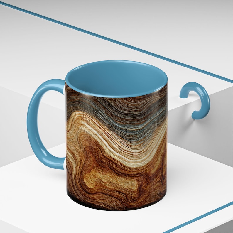 Abstract Wood Inspired Coffee Mug, Teal Gold, Nature Lover Gift, Modern Kitchen Decor, Giftful Mug, Ceramic Coffee Cup, Kitchen Drinkware image 7