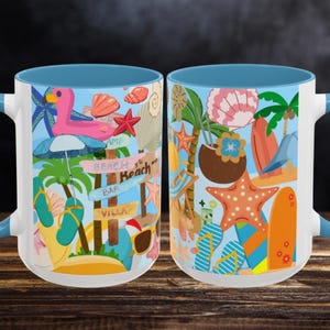 Beachy Summer Coffee Ceramic Mug, Vacation Gifts, Seashells Mug, Mermaidcore Gifts, Coastal Tea Cup, Nautical Gifts, Beach Lover Mug For Her