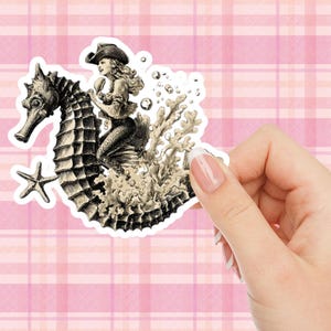 Retro Rodeo Cowgirl Riding Seahorse Sticker, Western Aesthetic Vinyl Decal, Country Laptop Sticker, Cowboy Gift, Mermaidcore Car Decor