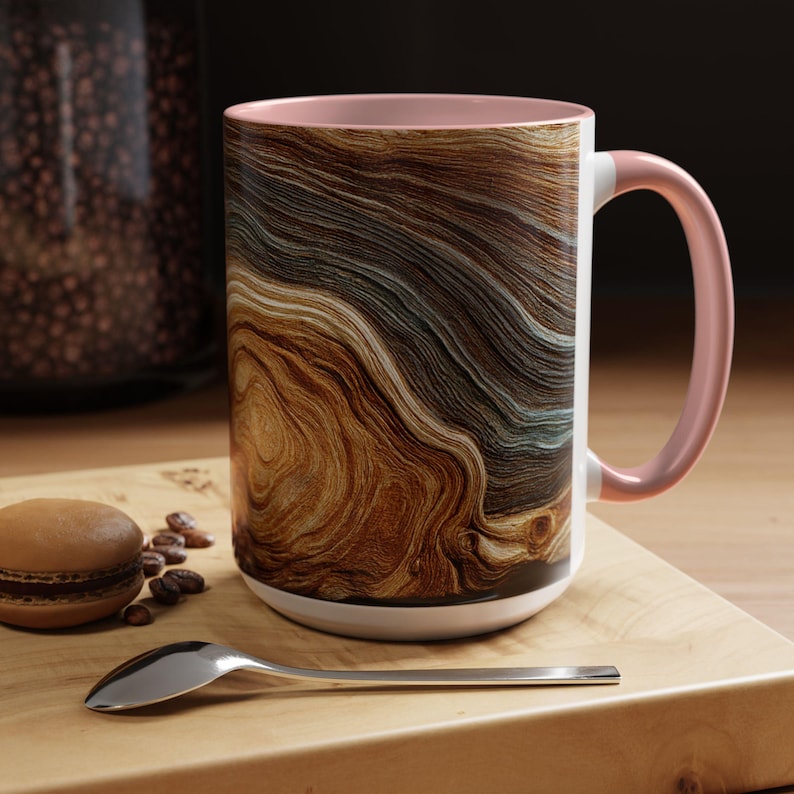 Abstract Wood Inspired Coffee Mug, Teal Gold, Nature Lover Gift, Modern Kitchen Decor, Giftful Mug, Ceramic Coffee Cup, Kitchen Drinkware image 2