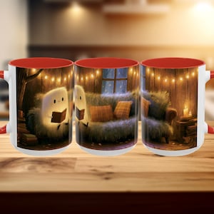 Ghost Reading Mug, Bookshelf Halloween Coffee Mug, Spooky Library Mug, Book Lover Librarian Gift, Summerween Mug, Cozy Reader Gift