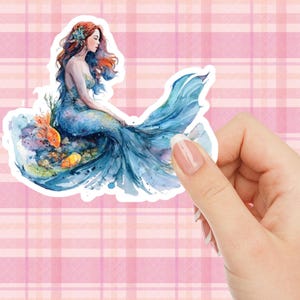 Watercolor Mermaid Sticker, Ocean Aesthetic Vinyl Decal, Cute Sea Creature Sticker for Laptop, Scrapbooking, Mermaidcore Gift for Girls