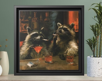 Funny Raccoon Martini Square Art, Viral Raccoon Wall Art, Smoking Animal Print, Quirky Bar Cart Decor, Dark Moody Art, Gift for Bestie