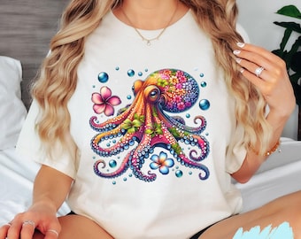 Colorful Octopus T-Shirt: Vibrant Sea Life Graphic Tee