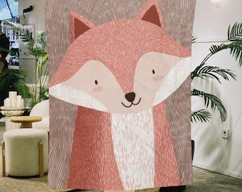 Minimalist Fox Blanket Sherpa & Velveteen Blanket, Fox Gifts, Family Soft Throw Blanket