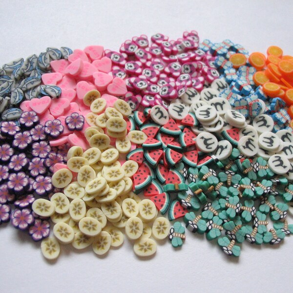 200 Slice Nail Art Polymer Clay Slices.  .5 mm or less in diameter.  20 Each of 10 Styles.